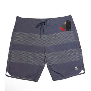 NWT! Travis Mathew Check Mate Striped Stretch Swim Board Shorts Blue Sz 38